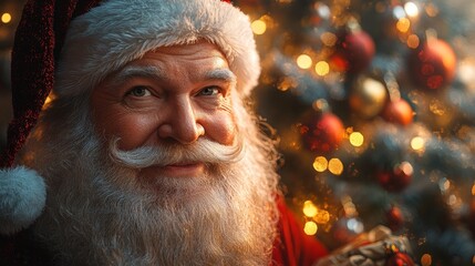 Santa Claus sneaking presents under the Christmas tree, with a mischievous twinkle in his eye, 3D illustration