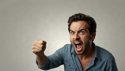 Angry man shouting with a blank white background