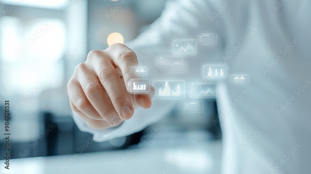 Wall mural ceo managing scalable business operations using digital dashboards with floating graphs representing
