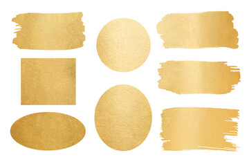 Gold acrylic Painted round, circle, rectanglar, long and diagonal strokes on white background.