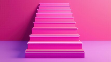 Obraz premium Abstract staircase made of bright neon lines leading upward, representing creative business success, climbing to success, innovation in business