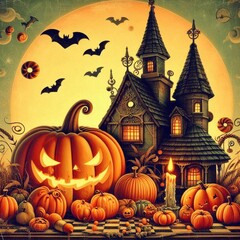 Retro Halloween Pumpkin Vintage Background