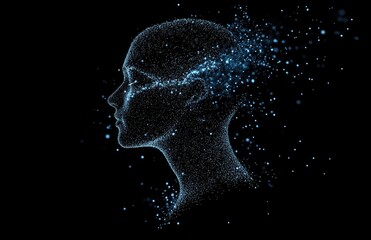 Obraz premium Abstract digital human profile with particles.