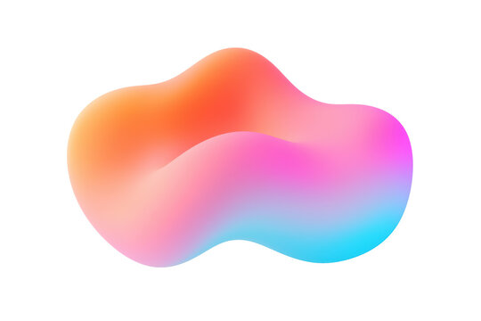 Abstract colorful gradient blob shape with a smooth and fluid form, blending vibrant hues of pink, blue, and orange, creating a modern and creative 3D look. Isolated on transparent background, png.