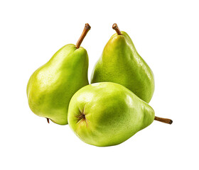 Three green pears clustered together, their smooth skin and subtle curves creating a tempting still life against a transparent background - Powered by Adobe