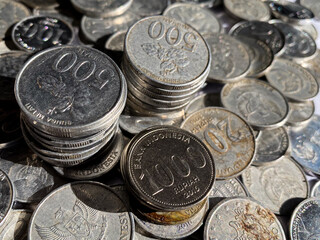 The stack of rupiah coins money