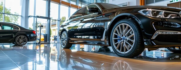 Luxury cars displayed in a modern showroom, symbolizing sophistication and elegance in the automotive market