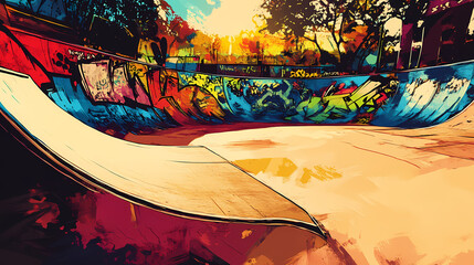 Obraz premium Dynamic urban skatepark with graffiti art. Skatepark. Illustration