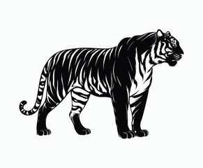 Obraz premium Wild animal tiger silhouette EPS vector isolated illustration template on a white background