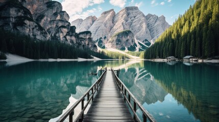 Serene Mountain Lake with Wooden Pier