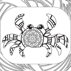Crab sea animal coloring book for adults vector illustration.