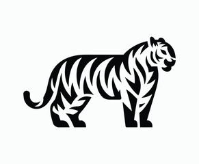 Obraz premium Wild animal tiger silhouette EPS vector isolated illustration template on a white background