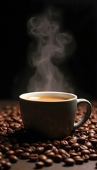 Cafe Mug of Coffee Steaming Hot Espresso Aroma of Roasted Beans