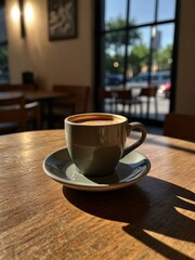 Cafecito in a modern cafe, bright with shadow play.
