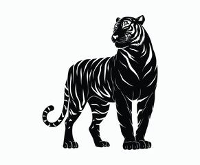 Obraz premium Wild animal tiger silhouette EPS vector isolated illustration template on a white background