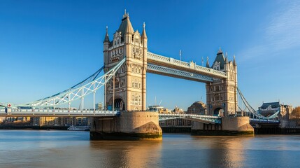 London's famous Tower Bridge, with the River Thames flowing beneath on a clear day