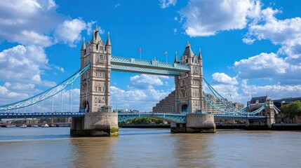 Obraz premium London's famous Tower Bridge, with the River Thames flowing beneath on a clear day