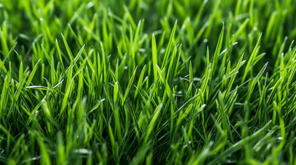 Fototapeta premium A close-up view of lush, vibrant green grass with blades glistening in natural light.
