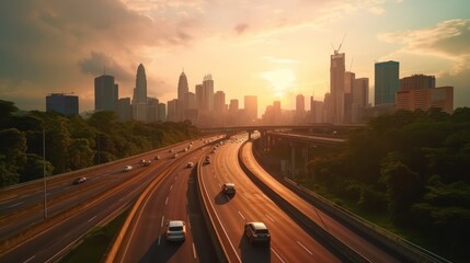 Obraz premium Sunset Highway Through Cityscape