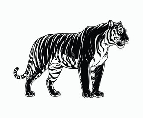 Fototapeta premium Wild animal tiger silhouette EPS vector isolated illustration template on a white background