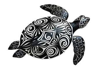 Top view of black and white maori sea turtle. Transparent background