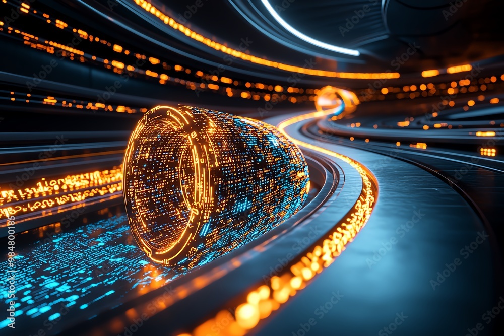 Poster Business analytics in motion, with dynamic, glowing lines representing the flow of data in real-time