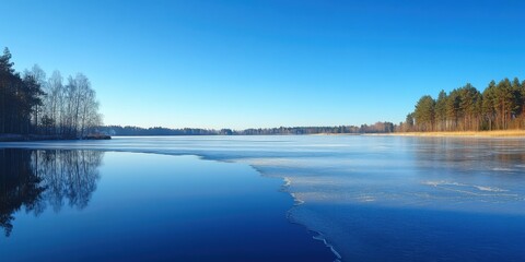 Obraz premium A frozen lake under a clear sky 