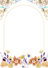 brown and gold floral border notes pad design illustration with transparent background