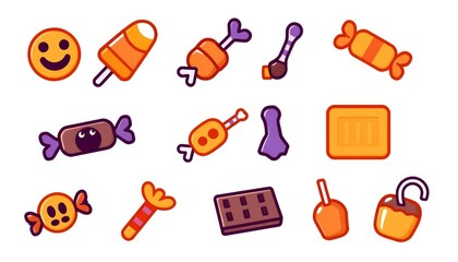 set of halloween pumpkins. set of icons for halloween. halloween pumpkin set. halloween pumpkin icons. halloween candy icons. candy icon set. candy vector. candy design
