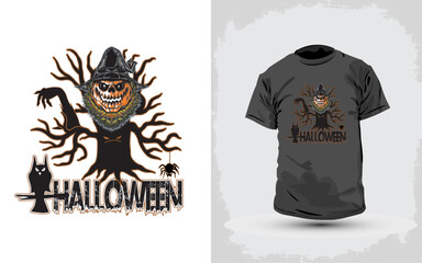 Halloween T-shirt design costume template. Happy Halloween, scary trendy vector t-shirt design. Halloween vector clothing apparel t-shirt design