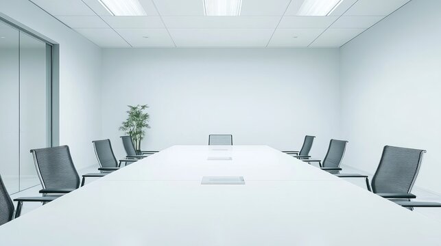 A clean, white meeting room with plenty of space for text or images.
