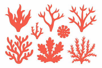 Coral Silhouette Design Set with White Background Vector
