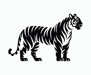 Naklejka premium Wild animal tiger silhouette EPS vector isolated illustration template on a white background