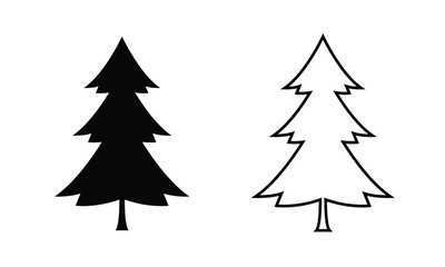 Vintage Christmas Tree Icons with Stars | Black Silhouette for Decoration | Vector Icons | Celebration | Pine Tree