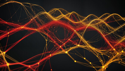 Red And Yellow connections, neural connections , 3d graphics, geometric abstract art of intelligence