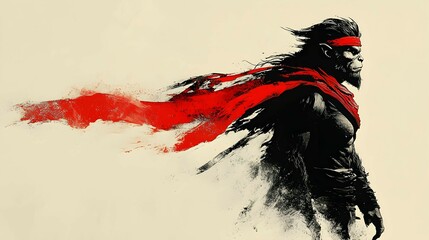 Powerful Monkey Warrior with Red Cape Illustration