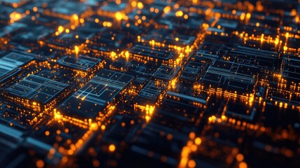 Abstract digital network with glowing lights.