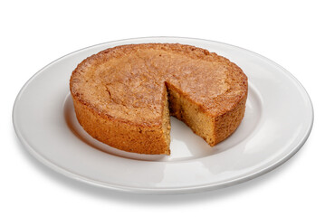 Hazelnut cake on white plate isolated