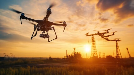 Remote sensing technology in oil exploration, showing satellite and drone imagery