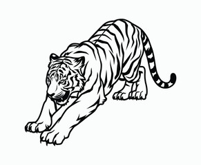 Obraz premium Wild animal tiger silhouette EPS vector isolated illustration template on a white background
