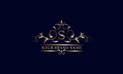 Elegant initial letter S monogram template. Exquisite illustration of company brand, emblem for restaurant, royalty, boutique, cafe, hotel, heraldic, jewelry, fashion.