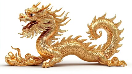 Fototapeta premium A majestic golden dragon sculpture, symbolizing power and strength, beautifully detailed and perfect for art and design showcases.