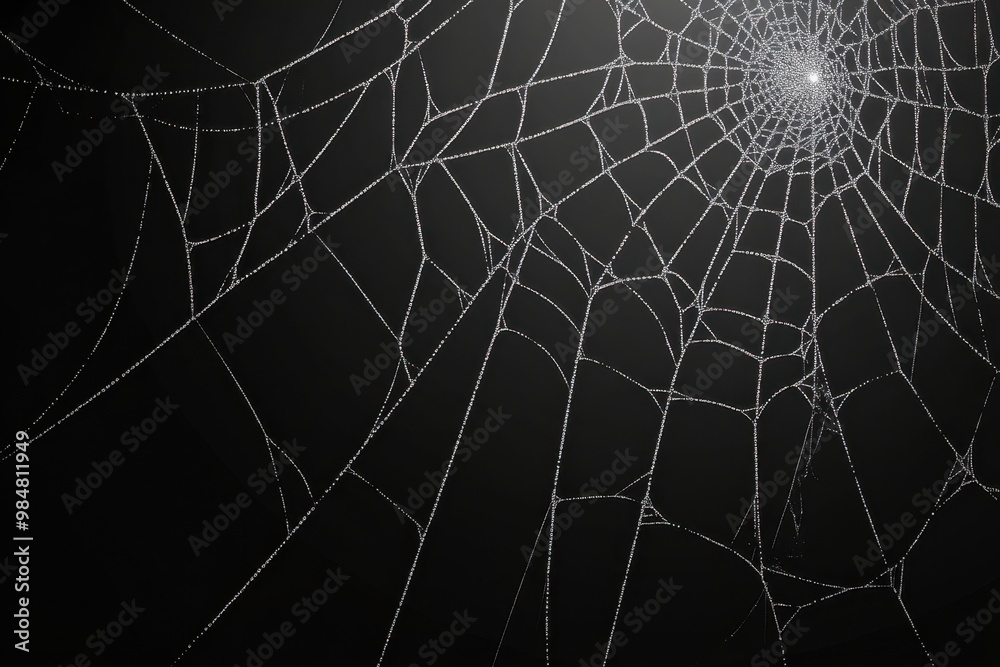 Canvas Prints black background, white spider webs hanging from top to bottom generative ai