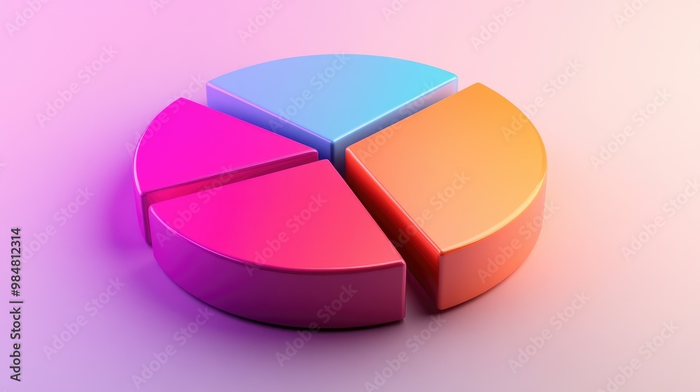 Poster a 3d pie chart representing budget allocation, with interactive segments and a soft gradient backgro