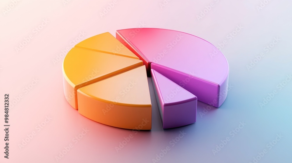 Poster a 3d pie chart representing budget allocation, with interactive segments and a soft gradient backgro