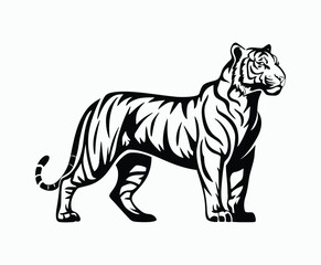 Naklejka premium Wild animal tiger silhouette EPS vector isolated illustration template on a white background