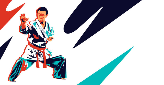 stylized vector illustration of shorinji kempo martial arts sports athlete silhouette. shorinji kempo sports. illustration of a martial arts competition event. silhouette of a martial arts athlete