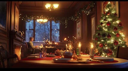 A family enjoying a cozy Christmas dinner, laughter and love filling the room.