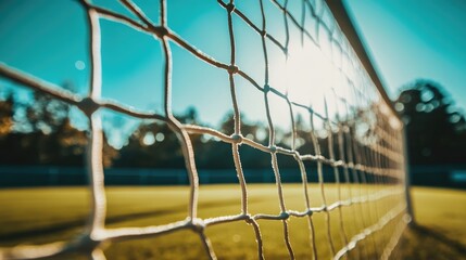 Close-up of soccer goalposts on a sunny day, emphasizing the precision and skill required in the sport.