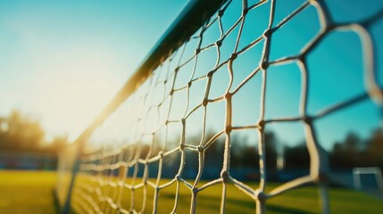 Close-up of soccer goalposts on a sunny day, emphasizing the precision and skill required in the sport.